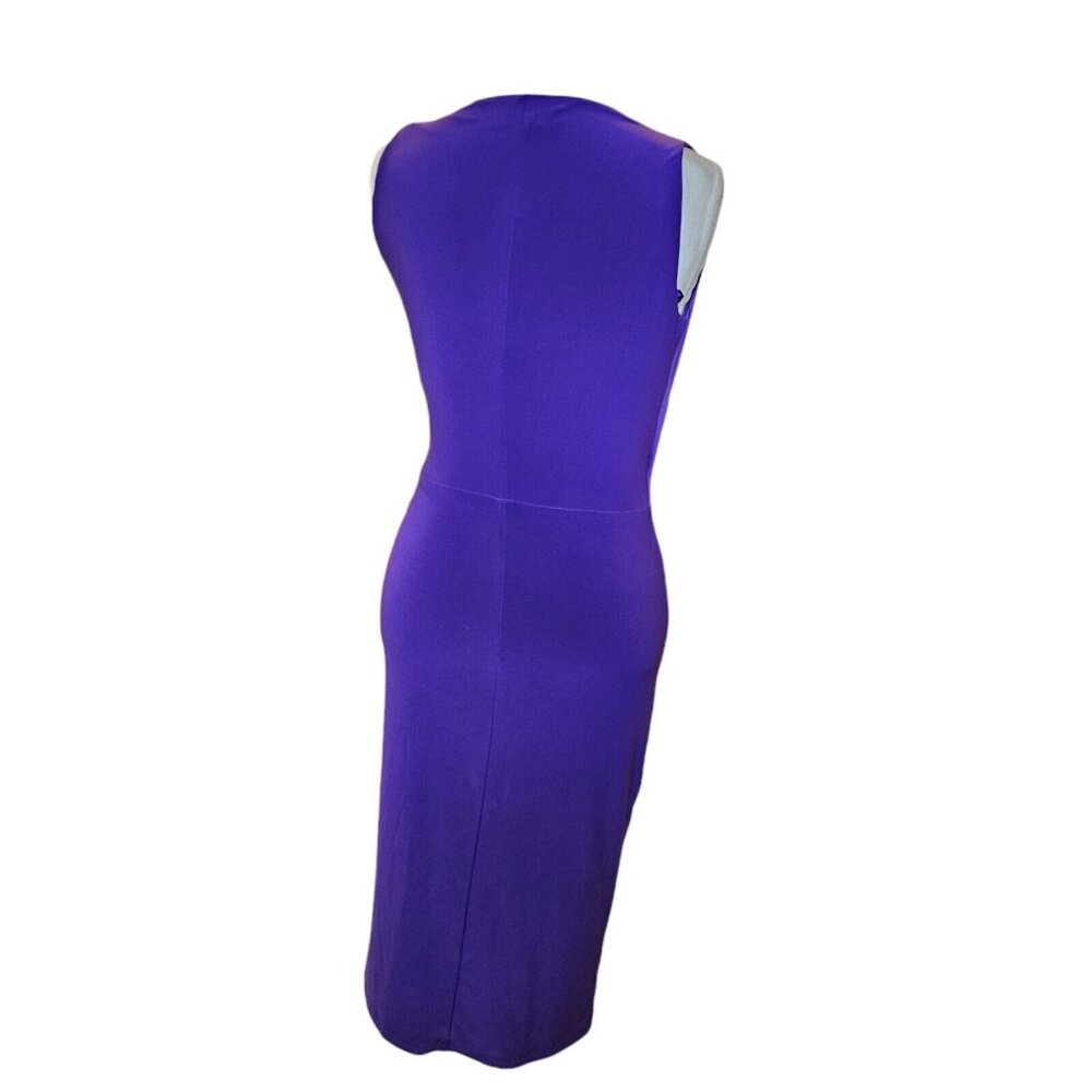 Y2K Lauren Ralph Lauren Sz 4 Purple Jersey Faux Wrap Dress Sleeveless Below Knee - Picture 7 of 13